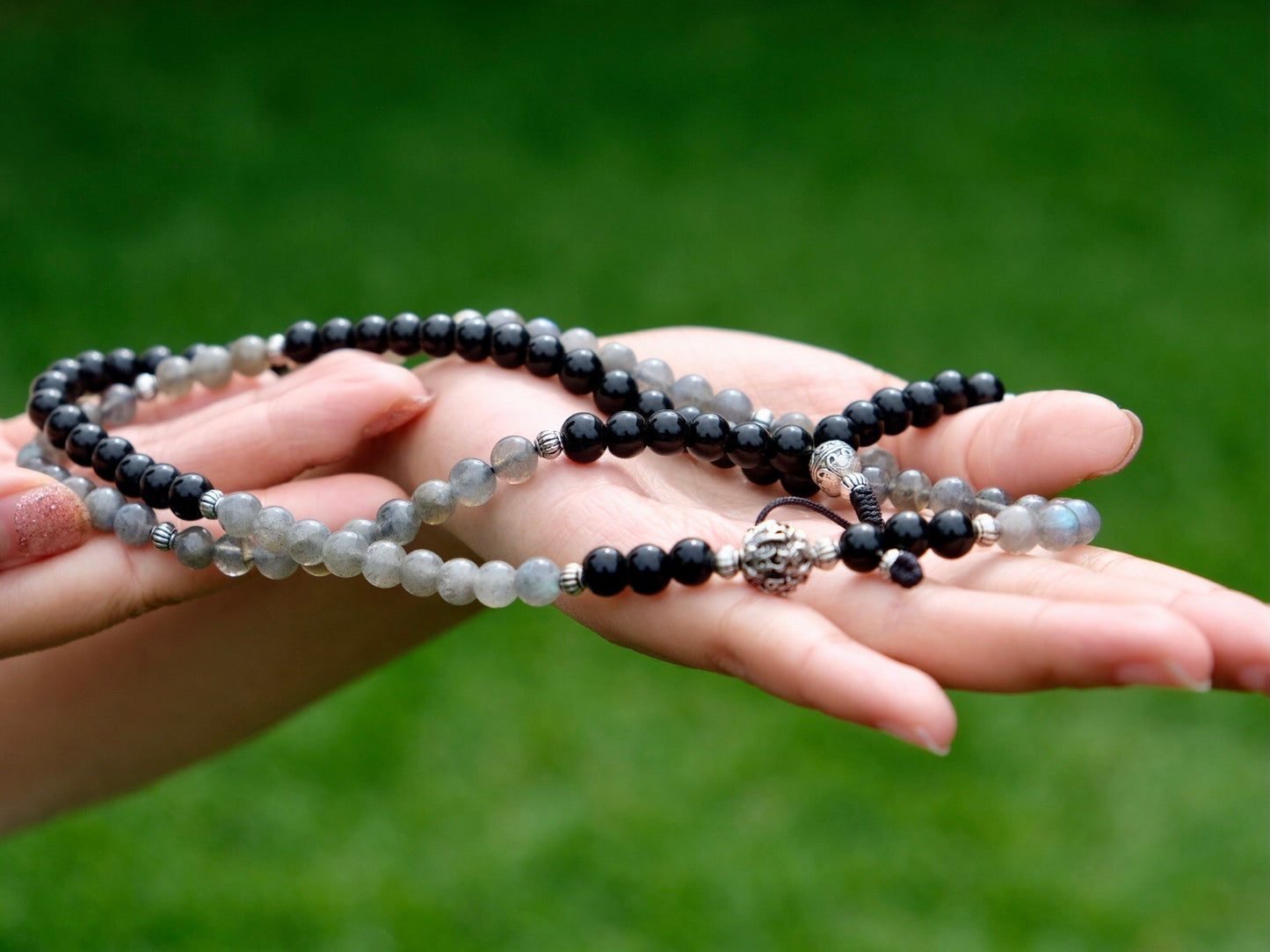'Restoration' Labradorite and Black Onyx Mala