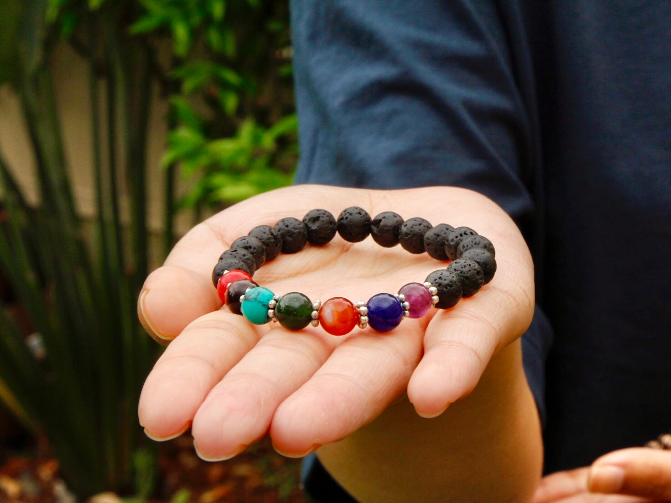 Chakra and Lavastone Mala Bracelet