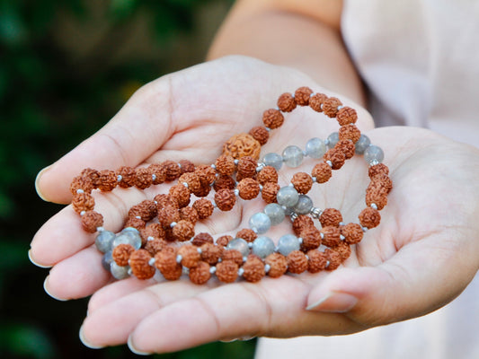 Detail of rudraksha beads when held in hand