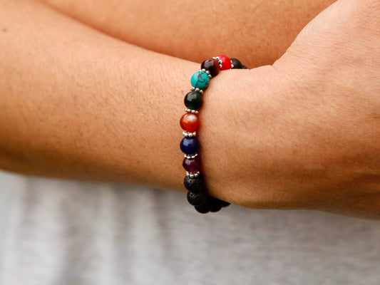 Chakra and Lavastone Mala Bracelet