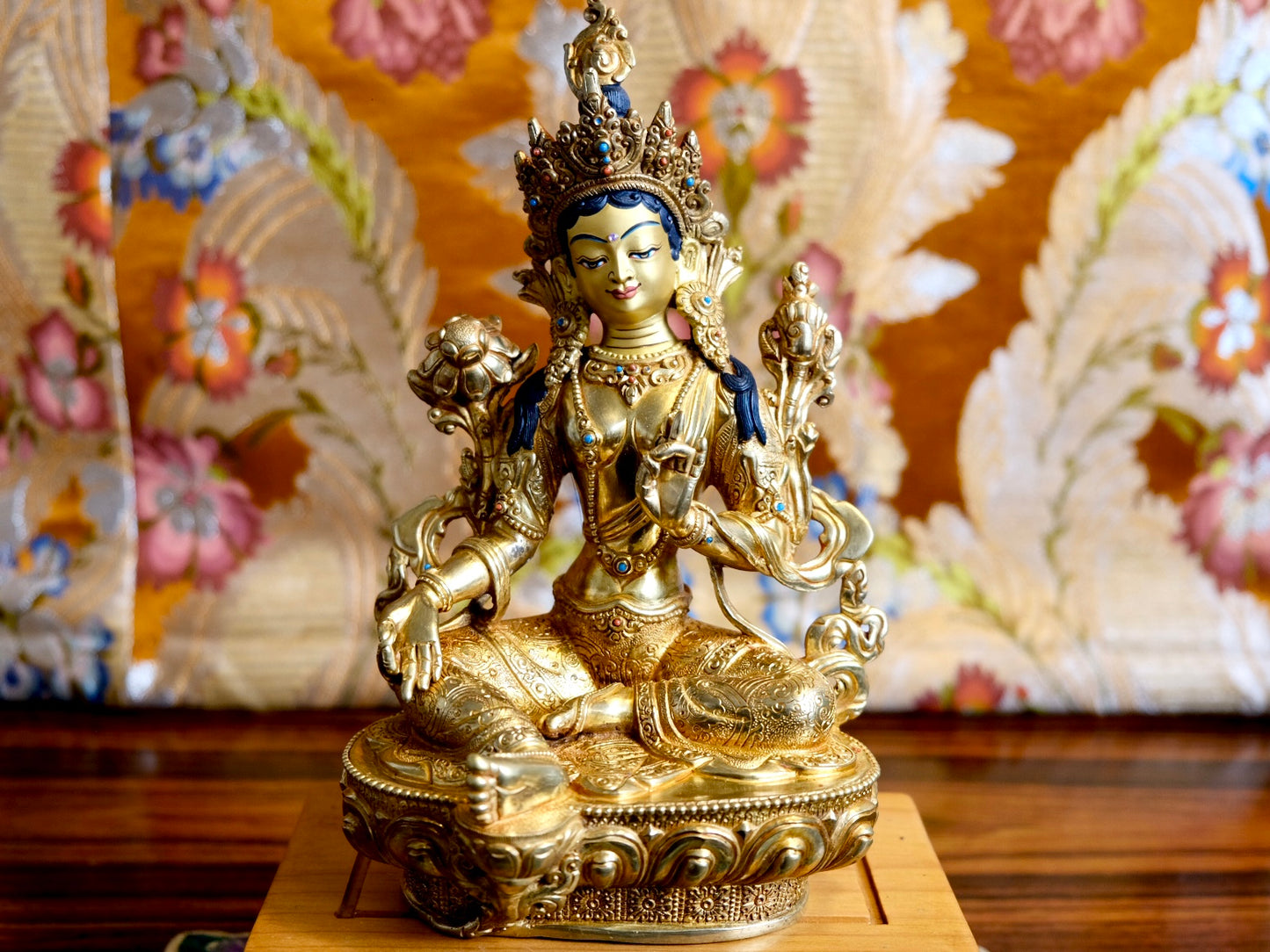 8" Gold plated tara statue from front