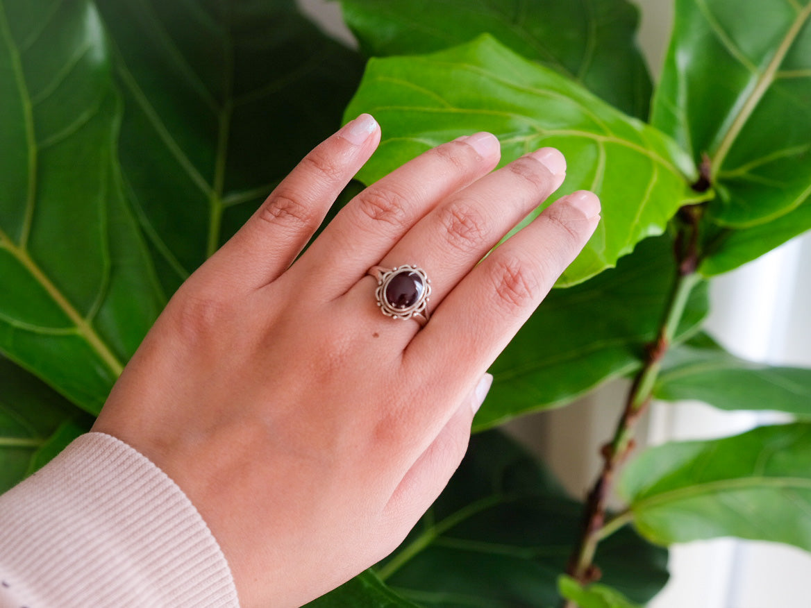 Flower Gemstone and Sterling Silver Ring