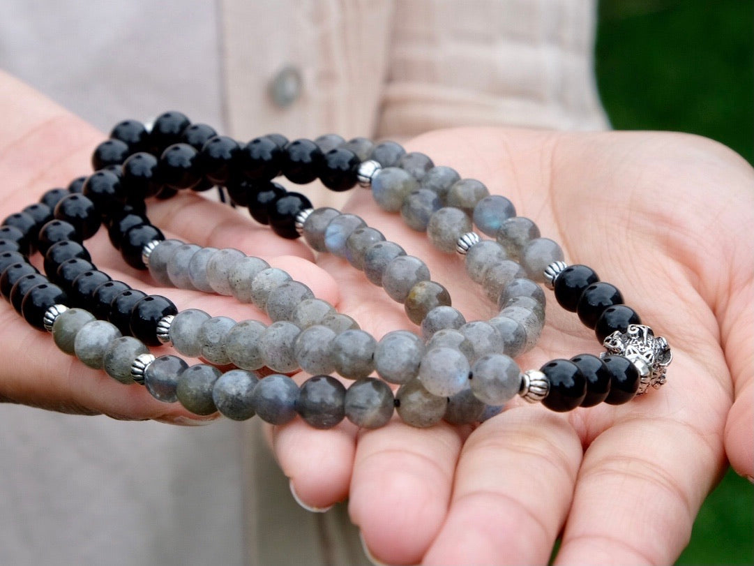 'Restoration' Labradorite and Black Onyx Mala