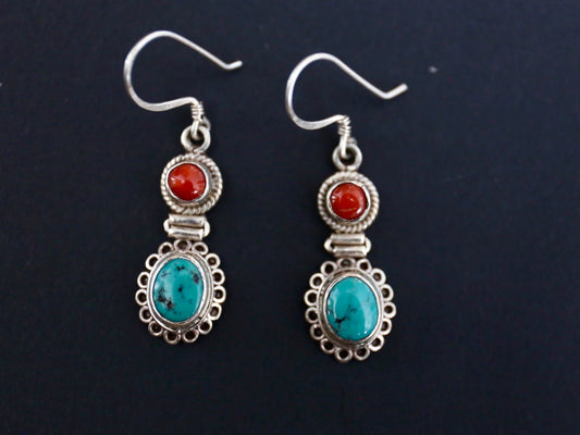 Tibetan Coral and Turquoise Earrings