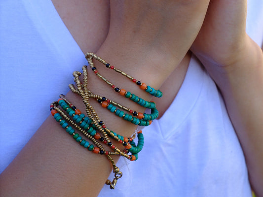 Extra Long Turquoise and Gold Wrap Necklace