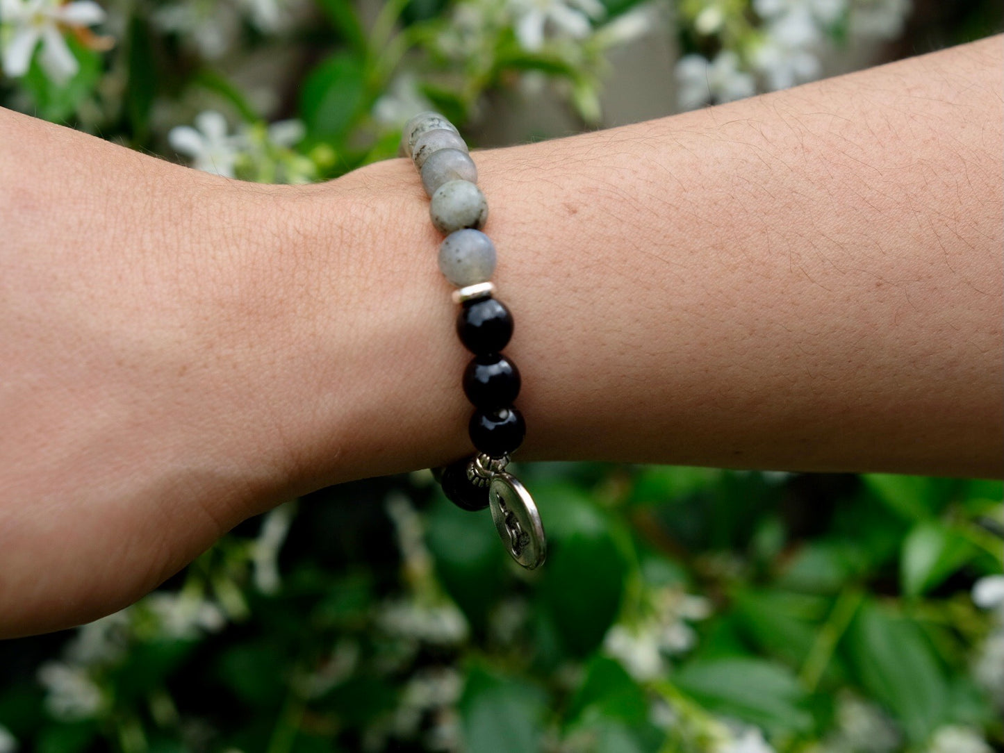 Labradorite and Black Onyx Mala Bracelet