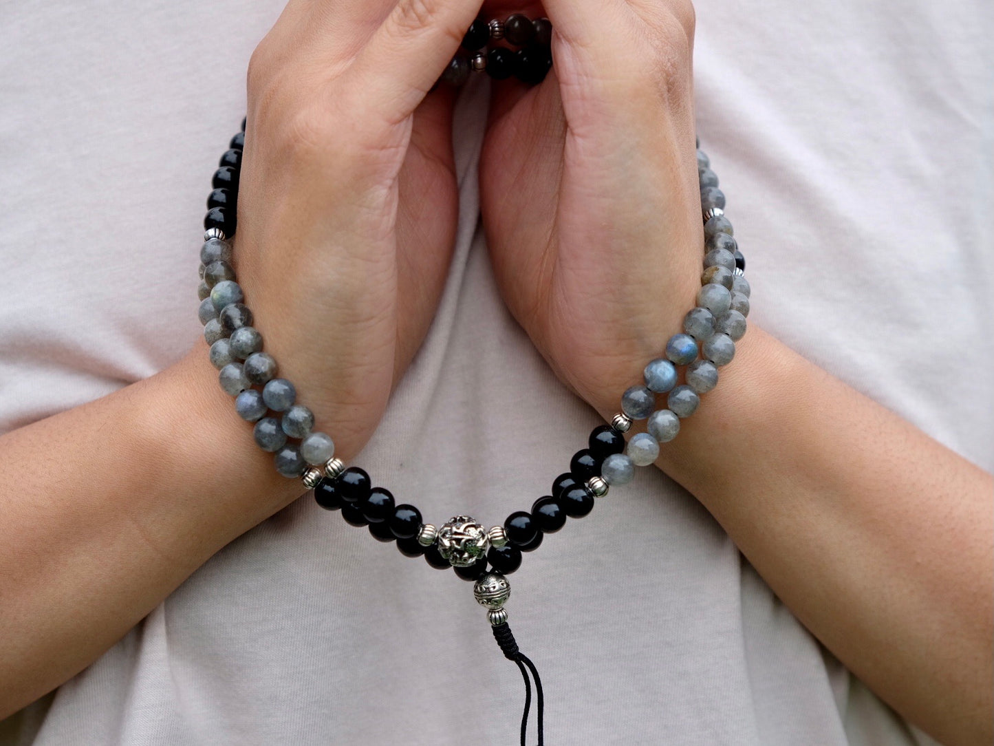 'Restoration' Labradorite and Black Onyx Mala