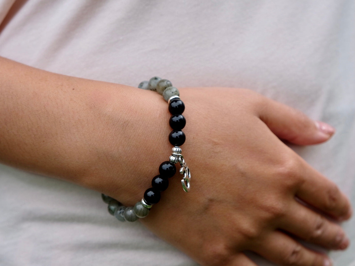 Labradorite and Black Onyx Mala Bracelet