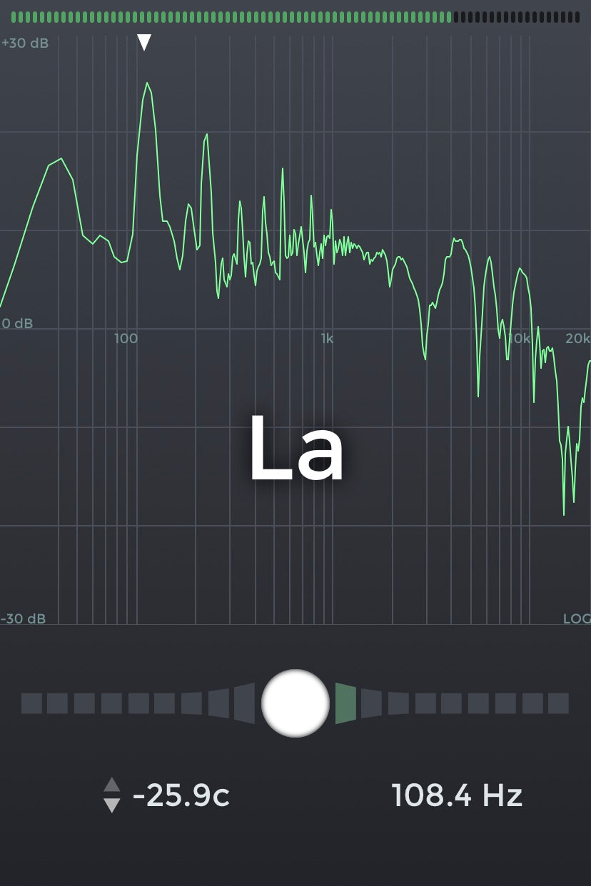 Singing bowl frequency shown on tuner