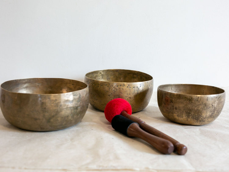 Set of Tara singing bowls on rice paper