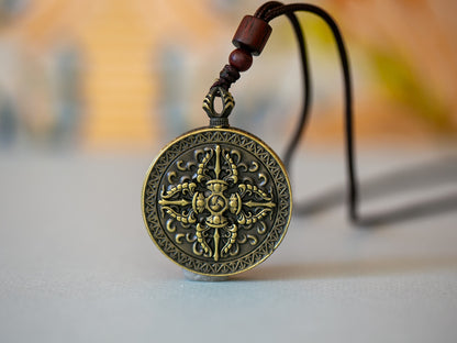 Om and Auspicious Symbols Thangka Pendant