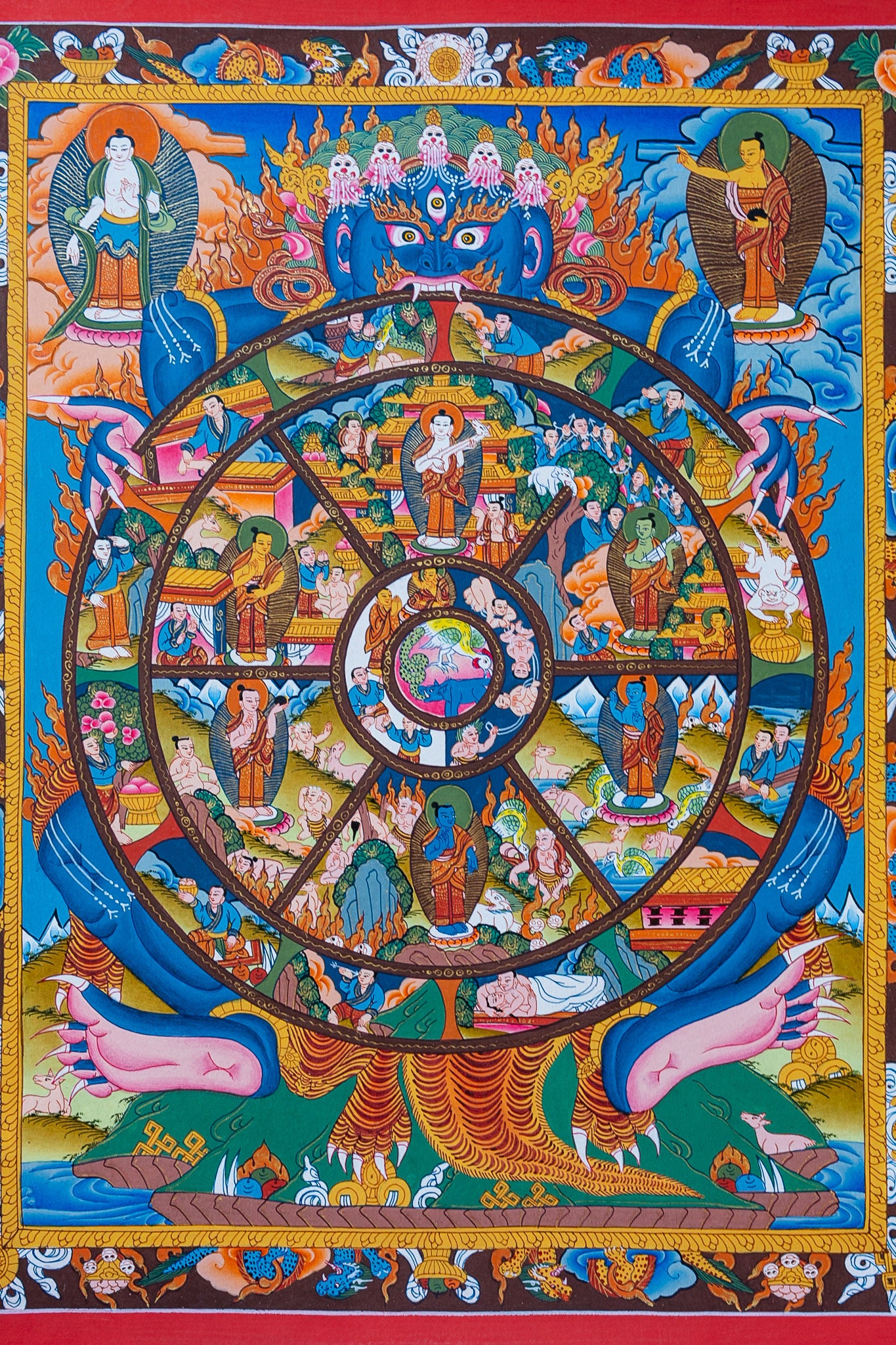 Wheel of Life Thangka - Red Border