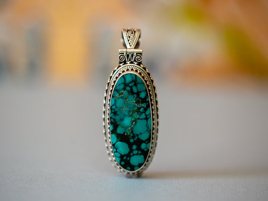 Long Turquoise Silver Pendant