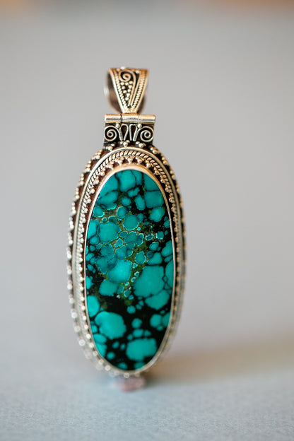 Long Turquoise Silver Pendant