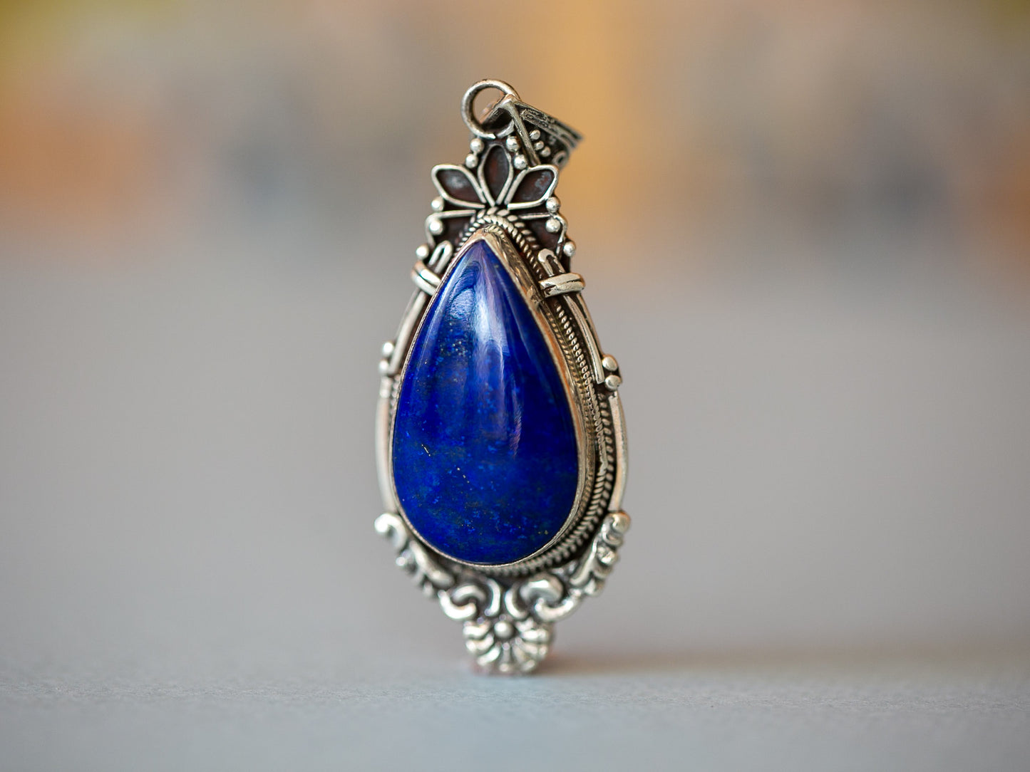 Teardrop Lapis Lazuli Silver Pendant