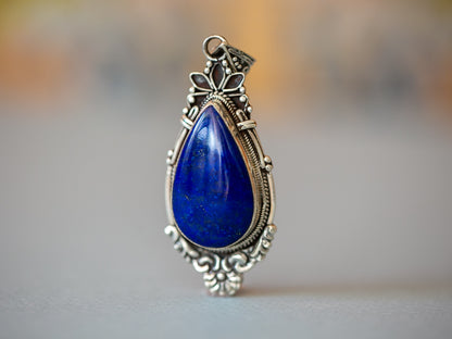 Teardrop Lapis Lazuli Silver Pendant