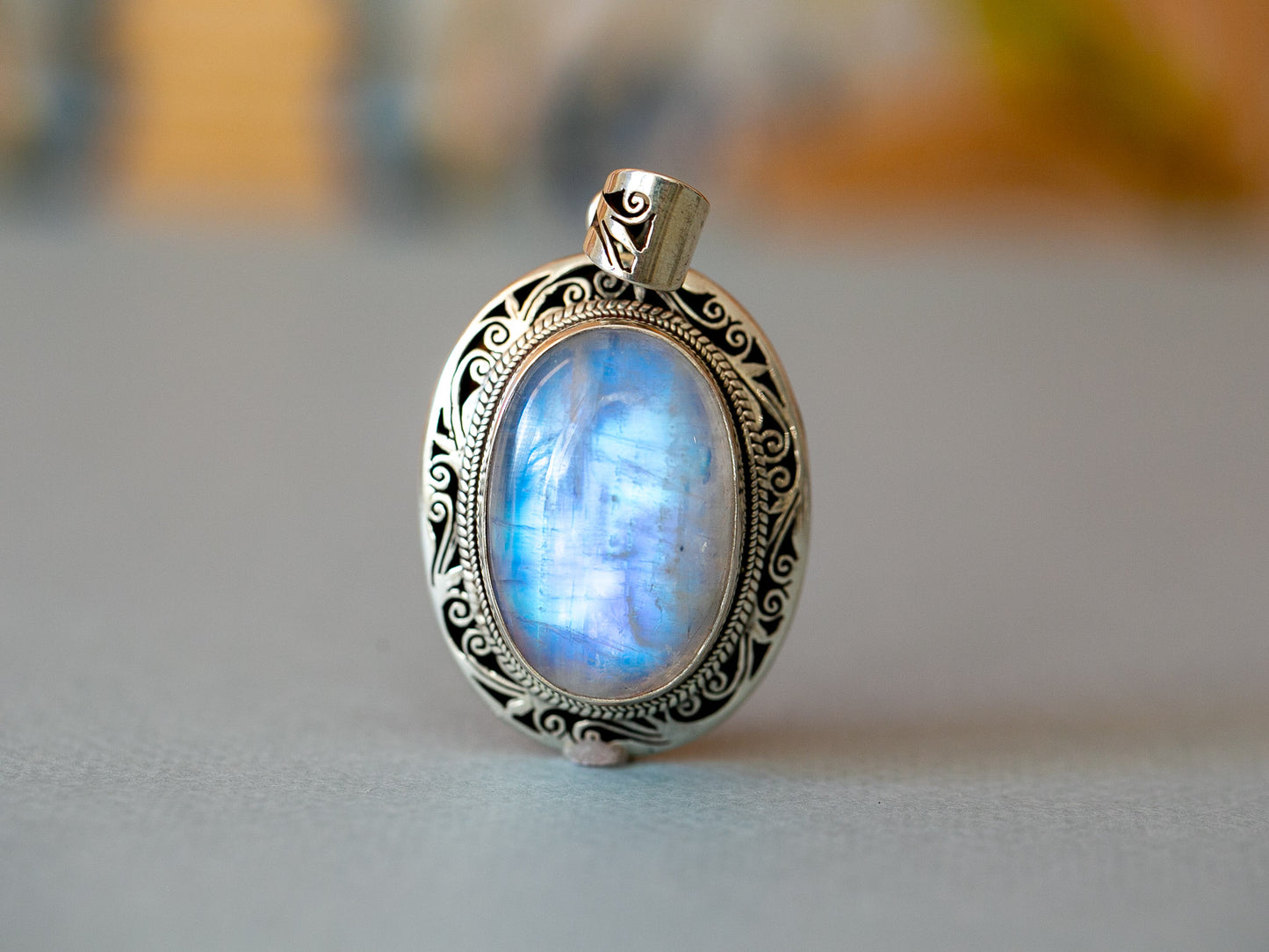 Large Moonstone Silver Pendant