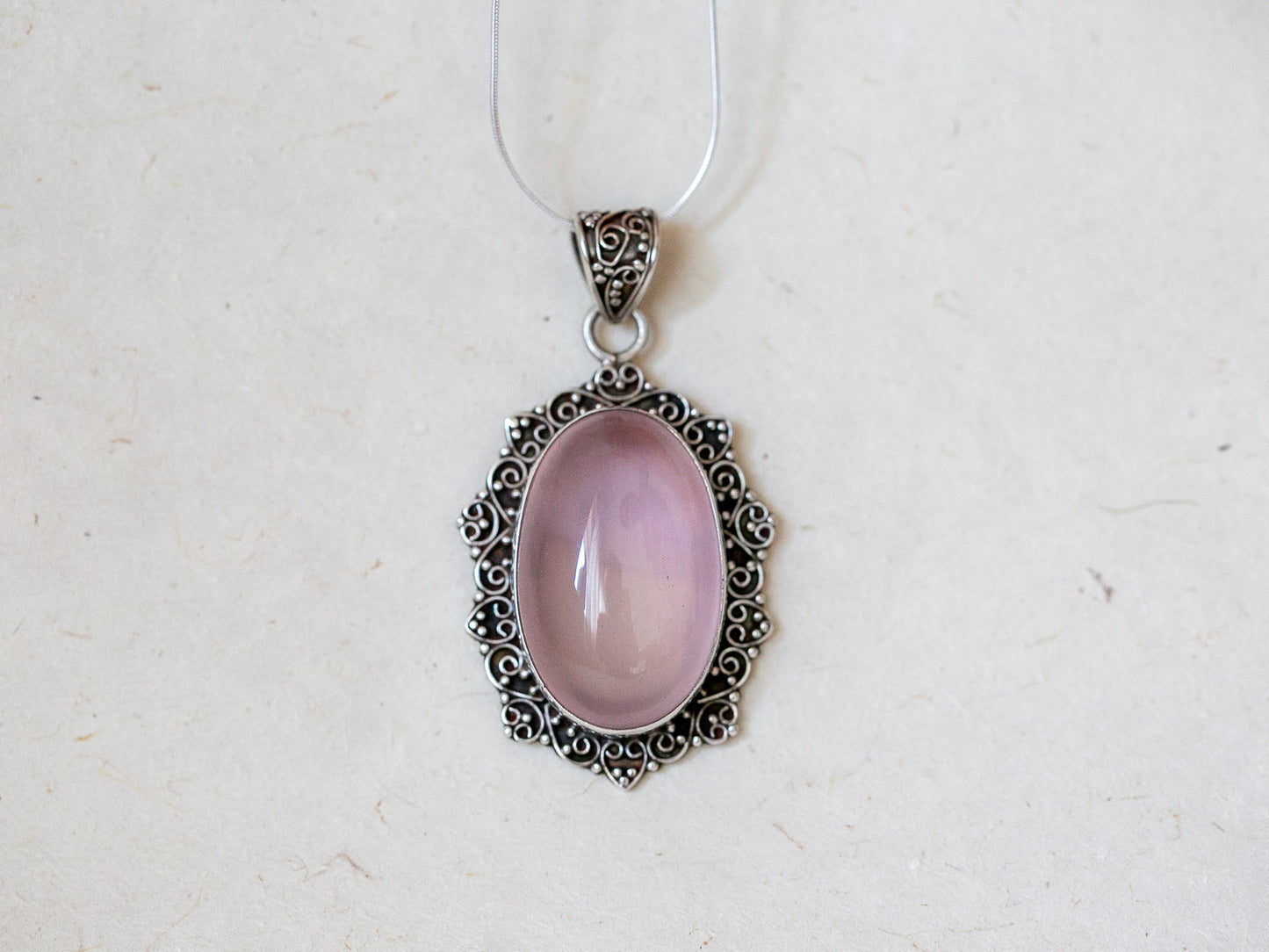 Rose Quartz & Silver Flower Pendant (large)