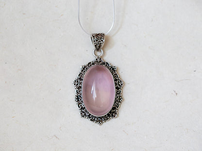 Rose Quartz & Silver Flower Pendant (large)