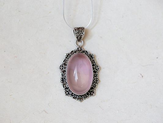 Rose Quartz & Silver Flower Pendant (large)