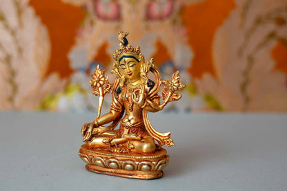4” Gold Plated White Tara Statue