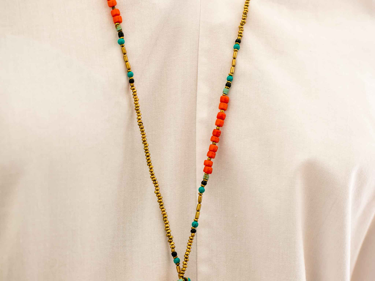 Extra Long Coral and Gold Wrap Necklace