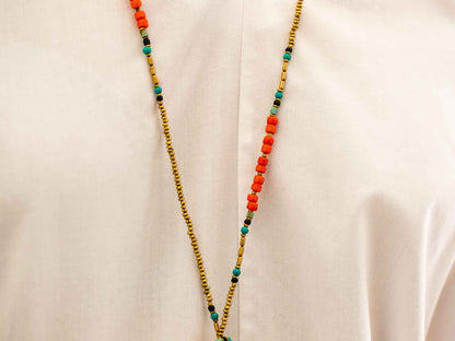Extra Long Coral and Gold Wrap Necklace