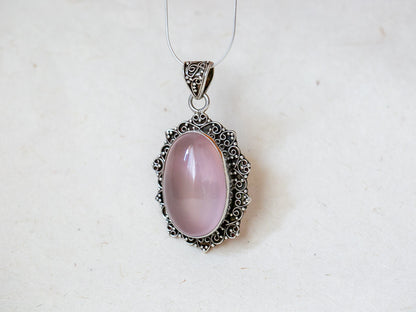 Rose Quartz & Silver Flower Pendant (large)