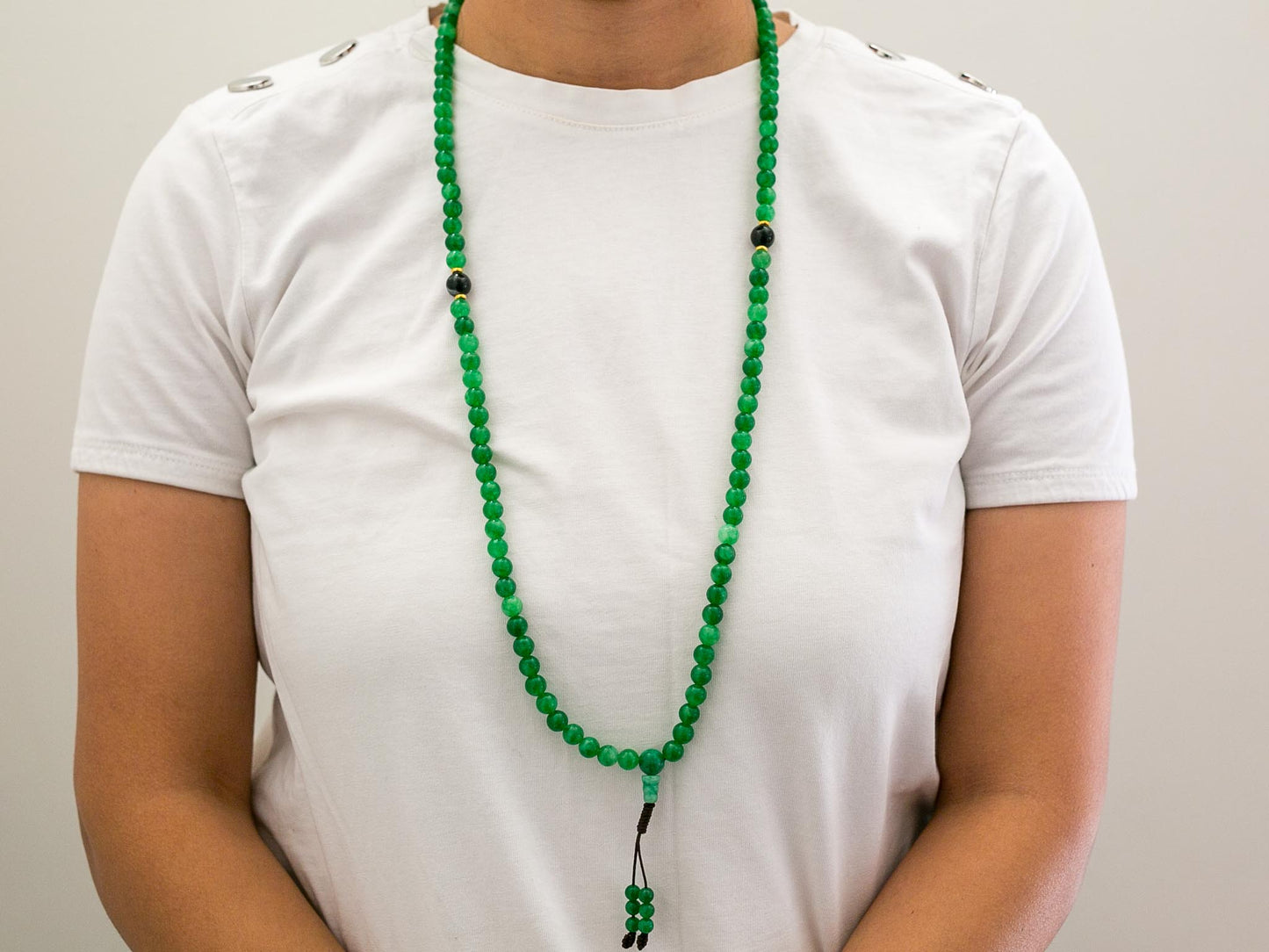 108 bead Green Onyx Mala with Agate Spacers