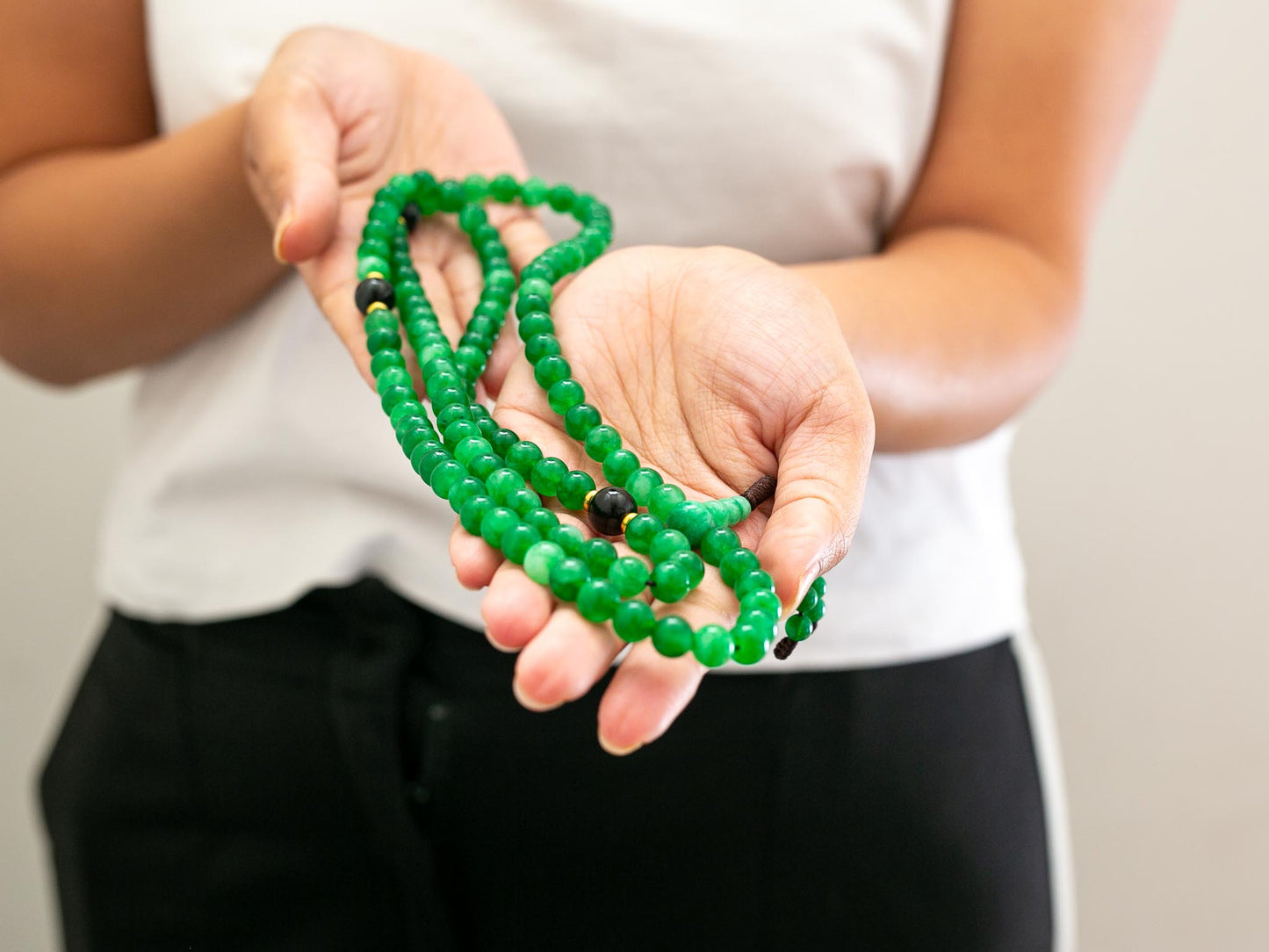 108 bead Green Onyx Mala with Agate Spacers