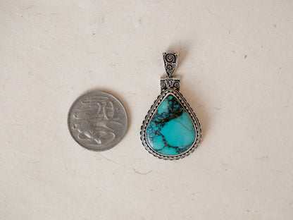 Teardrop Turquoise and Silver Pendant
