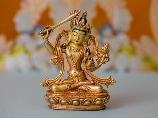 4” Gold Plated Manjushri Statue