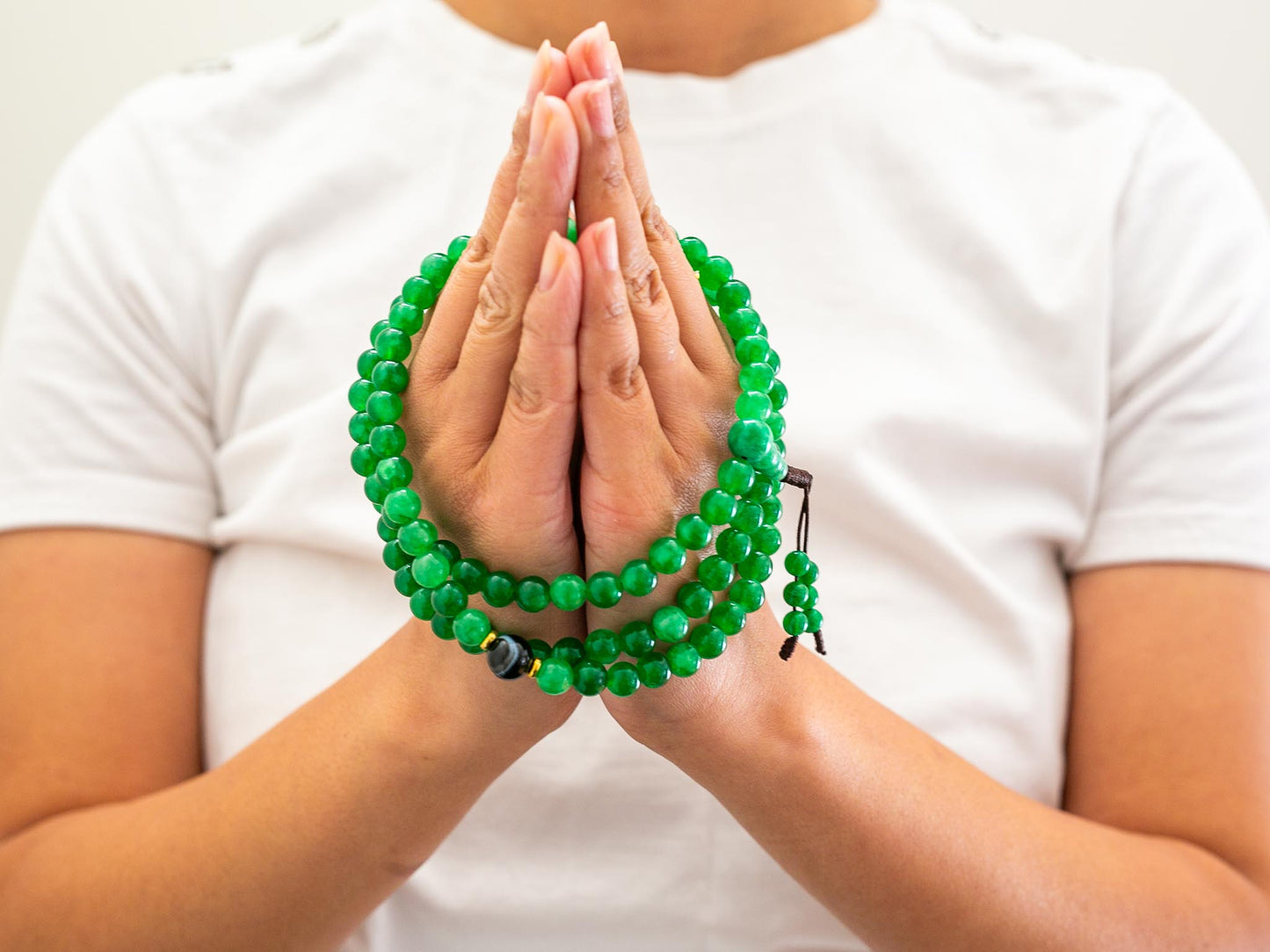 108 bead Green Onyx Mala with Agate Spacers
