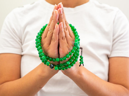 108 bead Green Onyx Mala with Agate Spacers