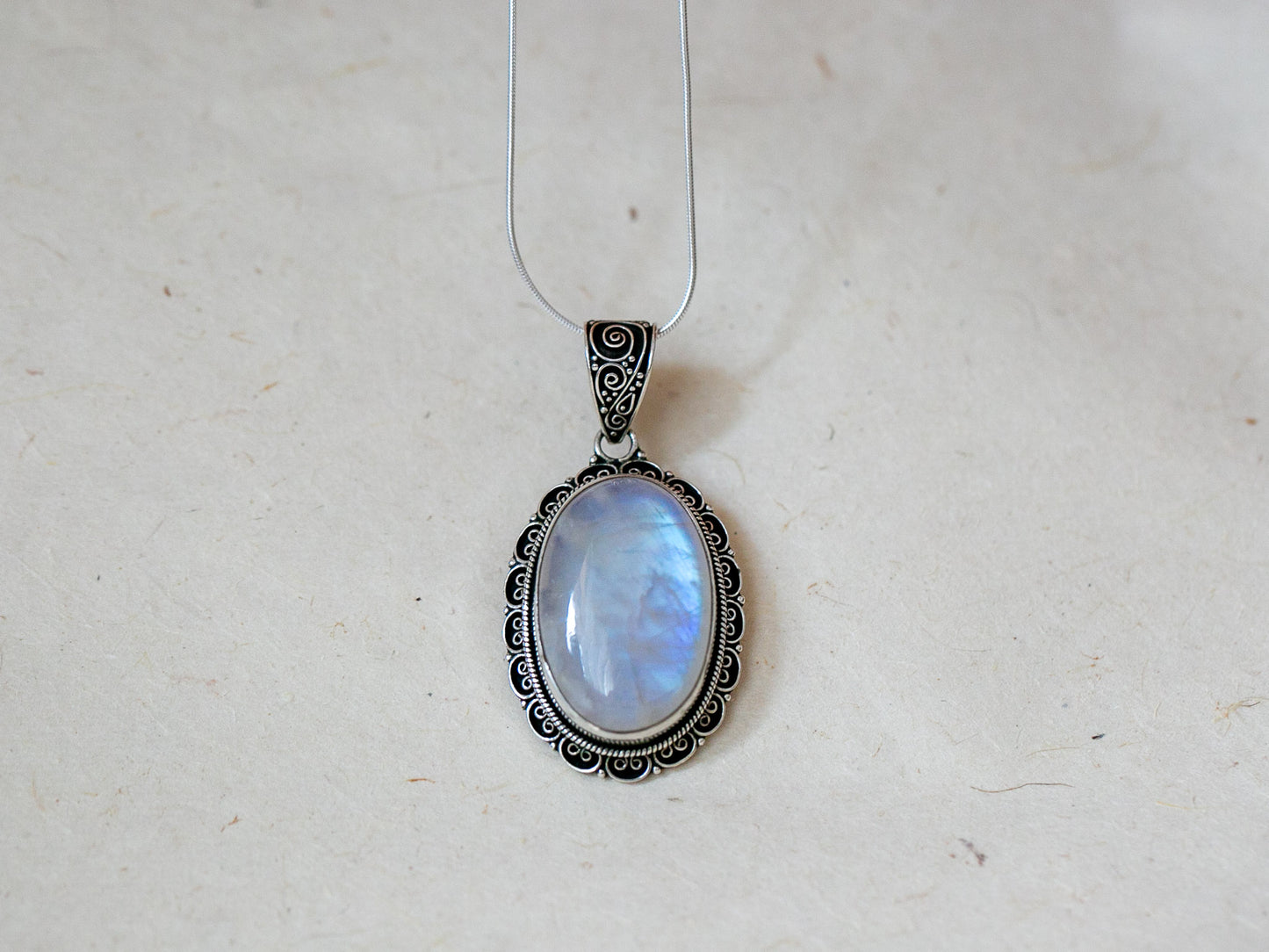 Rainbow Moonstone Silver Flower Pendant (large)