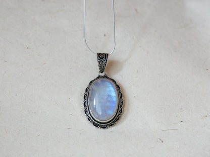 Rainbow Moonstone Silver Flower Pendant (large)