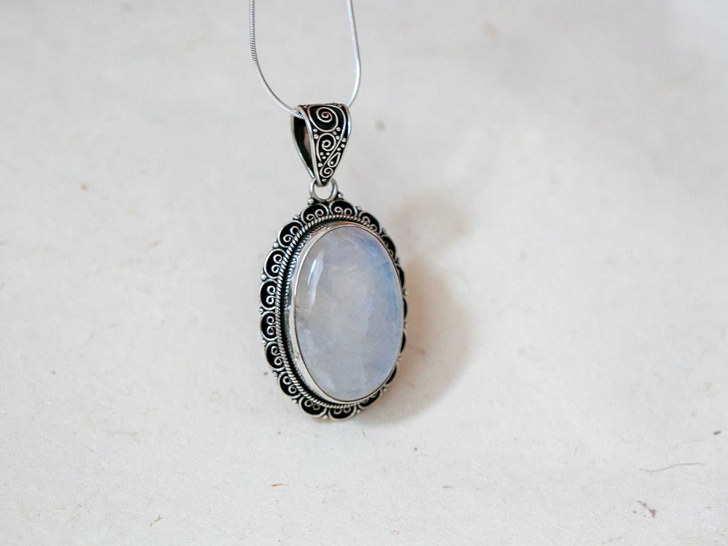 Rainbow Moonstone Silver Flower Pendant (large)