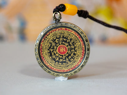 Black Red Gold Compassion Mantra Thangka Pendant