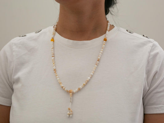 Short Mother of Pearl Mala with Amber Spacers