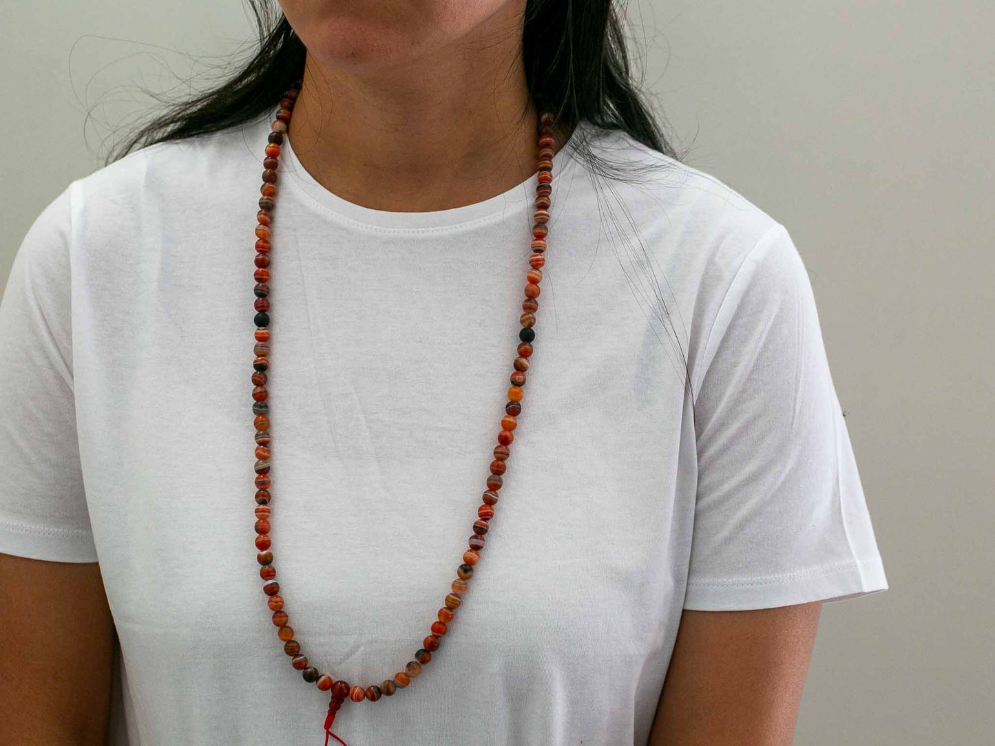 108 Bead Red Striped Agate Mala