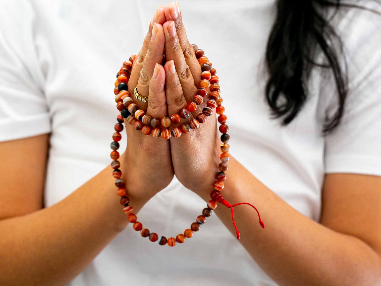 108 Bead Red Striped Agate Mala