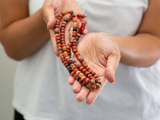 108 Bead Red Striped Agate Mala