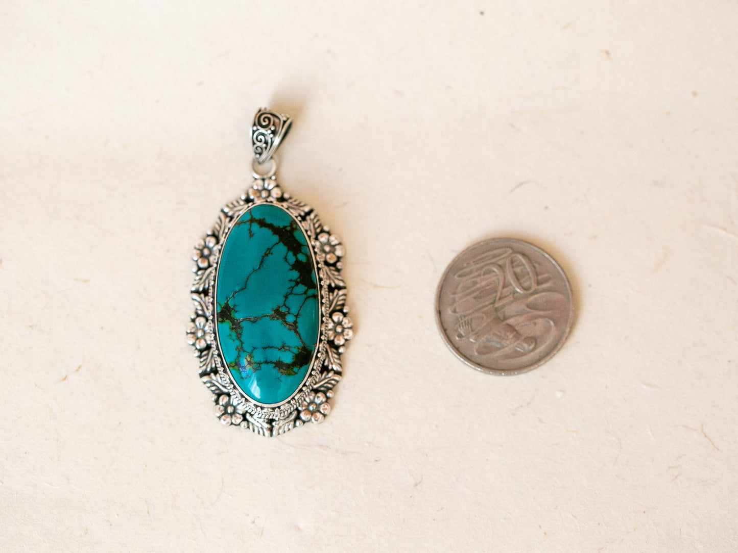 Long Tibetan Turquoise Silver Pendant
