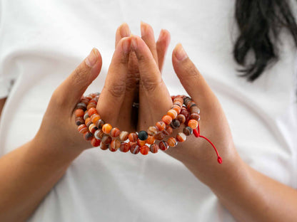 108 Bead Red Striped Agate Mala