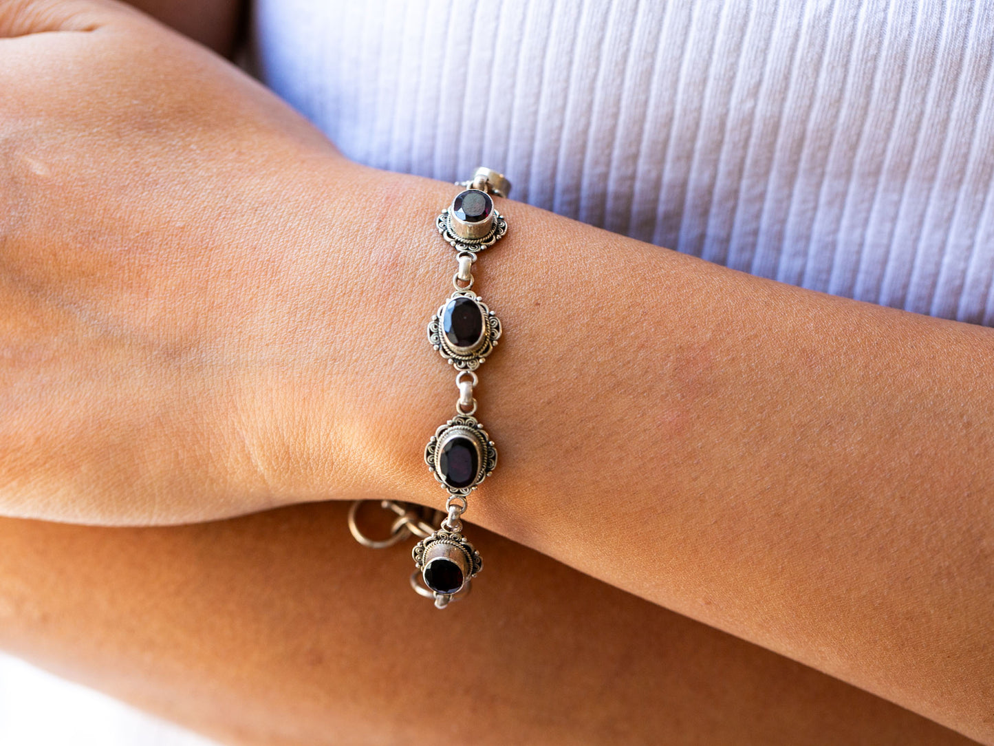 Tibetan Garnet and Silver Bracelet