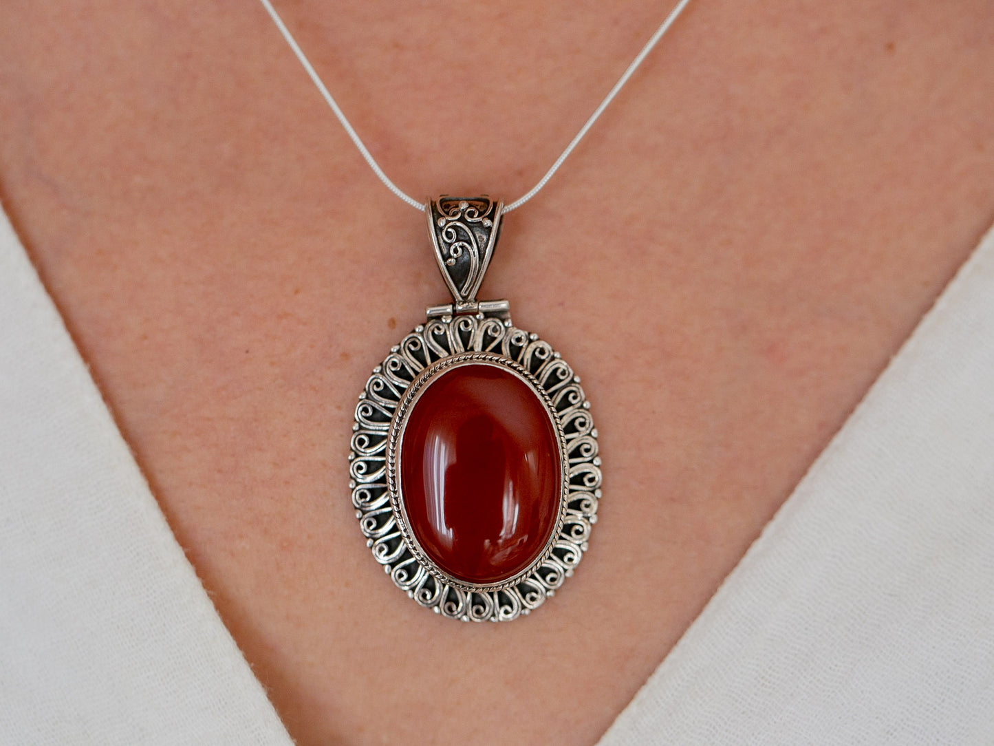 Large Carnelian and Sterling Silver Pendant