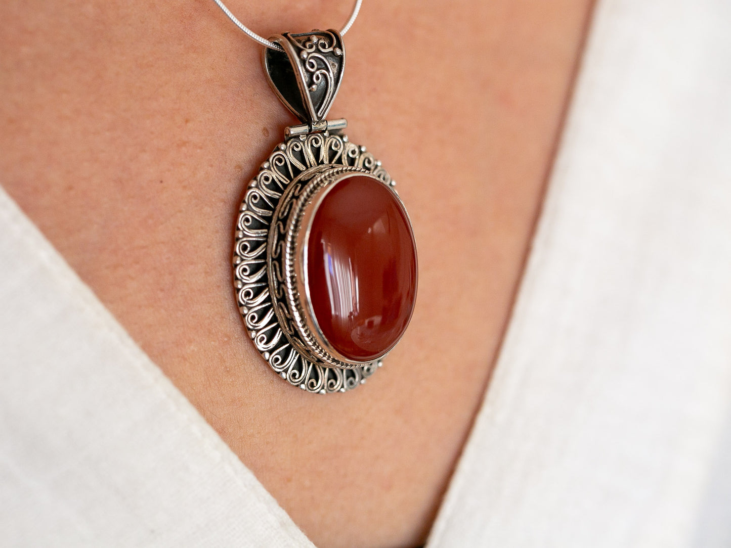 Large Carnelian and Sterling Silver Pendant