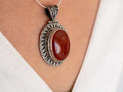 Large Carnelian and Sterling Silver Pendant