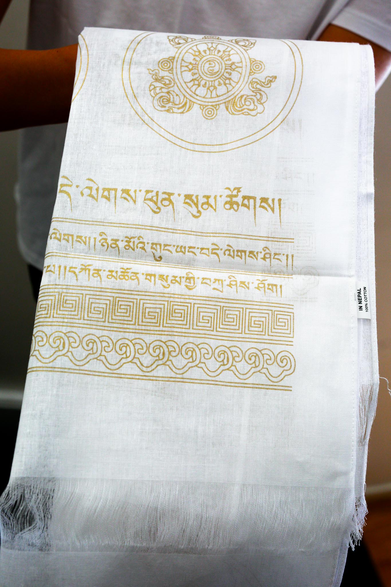 100% Cotton - White Long Khata Scarf