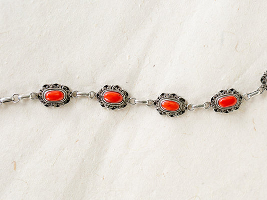 Tibetan Coral and Silver Bracelet